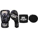 venum impact, guanti da boxe uomo, camuffamento/sabbia, 12oz & kontact, bendaggi da boxe unisex, nero, 2.5m