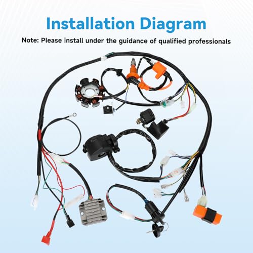 Image of EOPOAYI Complete Wiring Harness Kit Compatible with GY6 150cc 152QMI 157QMJ 4-Stroke Engine ATV Quad 4 Wheeler Scooter Moped Dune Buggy Parts Ignition Coil CDI Startor Starter Relay Solenoid Regulator