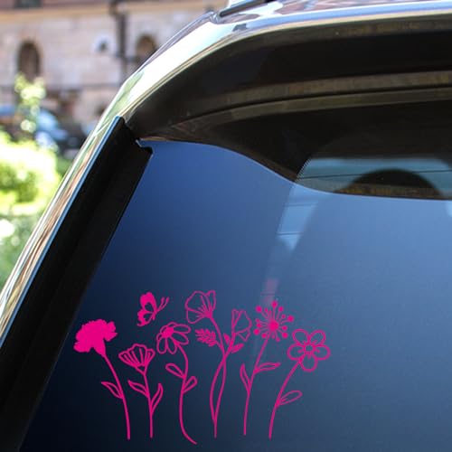 Image of 1Sheet Birth Month Flower Decal,Wildflower Decals,Boho Car Decal, Floral Vinyl Decal Gift for Plant Lovers /Gifts for Mom, Floral Car Decal, Mother's Day Gift |4.8 inch Wide(Pink)