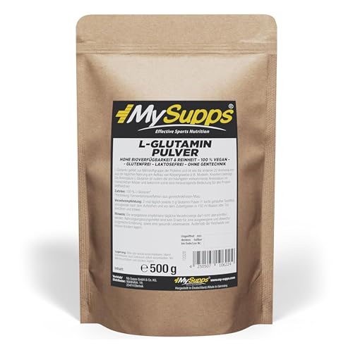 My Supps L-Glutamin Pulver 500g vegan, über 99,9% Reinheit, geschmacksneutral, ohne Zusatzstoffe, L-Glutamine aus Fermentation, hohe Bioverfügbarkeit, laborgeprüft, Vorrat für 100 Portionen
