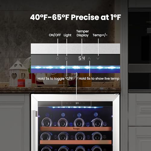yeego wine fridge cooler - 24 inch wine fridge hold 47 bottles 40-65f wine refrigerator glass door built in freestanding under counter fridge for beer soda drink home bar office512 cuft