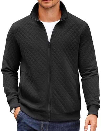 COOFANDY Mens Zip Up Sweatshirt Mock Neck Quilted Jacket Casual Lightweight Sweater Jackets with Pocket
