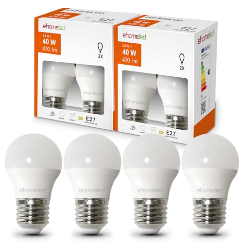 ehomeled Ampoule LED E27, 3.4W Équivalent à 40W G45/P45 Ampoules, Blanc Chaud 3000K 470lm Mini Globe G45 E27 Culot à Vis Gros, AC 220-240V Lampe LED à...