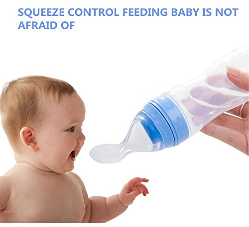 Image of BabyGo Silicone Squeeze Feeder & Food Dispensing Spoon Combo | Easy Grip Infant Feeding Bottle with Fruit Pacifier Nibbler & Baby Teether Chew Toy (Pack of 2, Multicolor)