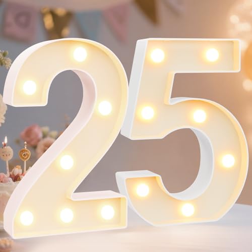 Pooqla 25th Birthday Decorations for Her Him Light Up Number 25 for Party Table Decorations 25th Birthday Gift for Women Men Backdrop Wall Decor for 25th Wedding Anniversary Decoration