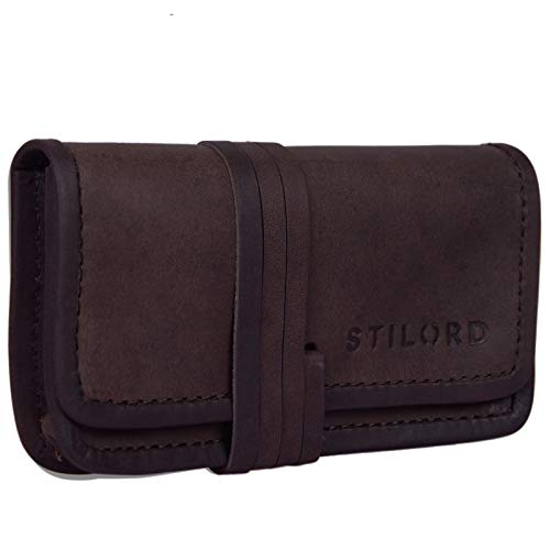 Preisvergleich Produktbild STILORD 'Flavio' Leder Tabakbeutel Tabaktasche Drehertasche Lederaccessoire Kopfhörertasche Unisex Vintage Leder, Farbe:matt - Dunkelbraun