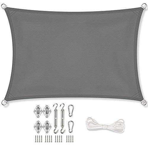 Vivanutria Stonehill Sonnensegel Rechteck 3 x 4 m + GRATIS (!) Befestigungsmaterial | Farbe anthrazit | für Garten, Balkon & Terrasse | Sonnenschutz | Wetterschutz | wasserabweisend | PES | Polyester Cover
