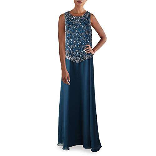 Image of J Kara Womens Sleeveless Mock 2 Piece Beaded Bodice Flare Dress