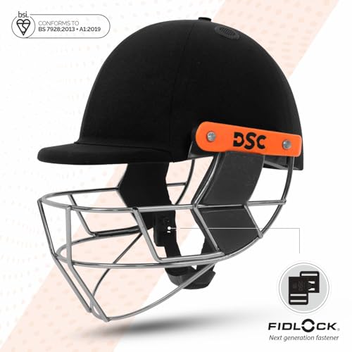 Image of DSC Empra Titanium BSI Approved Professional Cricket Helmet | BS7928 Certified Pro-Standard Hard Ball Helmet with Ultra-Light Titanium Grill & Advanced Shock Absorption | Color: Black | Size: L