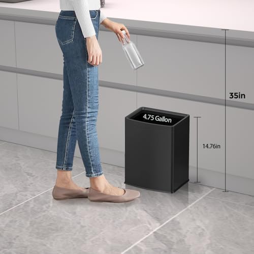 Image of 4.7 Gallon /18L Black Trash Can,Commercial Metal Trash Bin, Large Capacity Garbage Can, Business Waste Basket, for Desk, Office,Kitchen, Hotel, Home(18L Black)