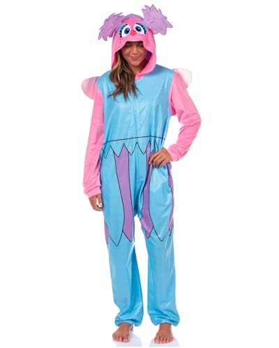 Sesame Street Union Suit Womens Abby Cadabby 3D Hair And Wings Costume Hooded One Piece Pajama (Abby L/XL) Multicolored
