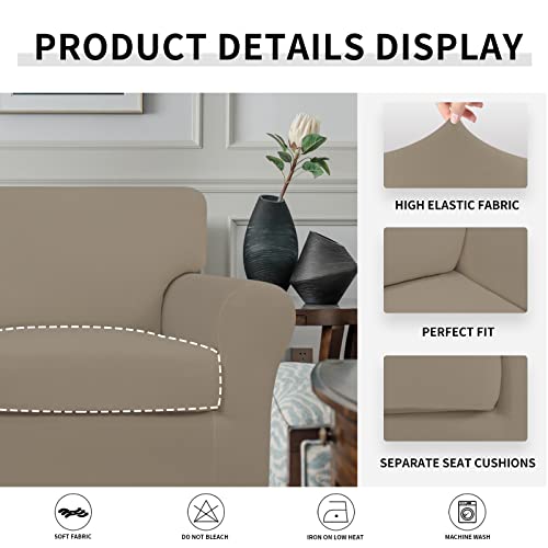 Image of Easy-Going 2 Pieces Stretch Sofa Slipcover for Armchair Washable | Spandex Soft Fitted Sofa Couch Cover for Living Room Washable Furniture Protector with Bottom Kids Pet Natural