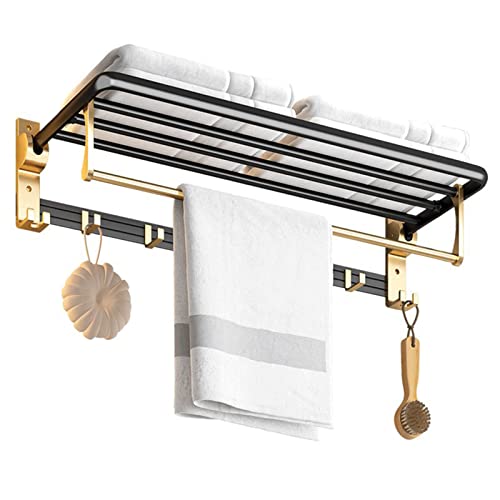 Porte-serviette pliable luxe en aluminium noir et or pour salle de bain moderne