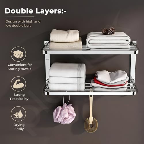 Image of Plantex Double Towel Rack for Bathroom /24 Inch Dual Towel Holder /Towel Bar /Towel Henger /Bathroom Accessories - Pack of 1 (Chrome)
