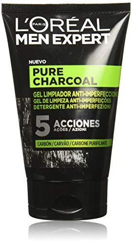 L'Oréal Paris Men Expert Gel Detergente Viso Detox Pure Charcoal, Formula Arricchita Con Carbone Vegetale, 100 Ml, Confezione Da 2