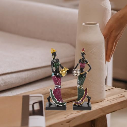 Escultura femenina africana 2 piezas arte resina miniatura 3
