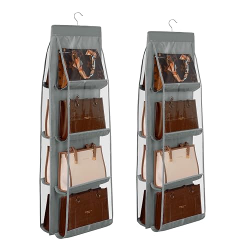 ALMEKAQUZ Handbag Hanging Organizer with 8 Pockets Foldable Oxford Cloth Hanging Purse Organizer Handbag Storage Hanger Closet Organizer for Family Closet Bedroom (grey)