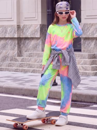 Image of Arshiner Girls 2 Piece Outfits Kids Trendy Tie Dye Sweatsuits Sets