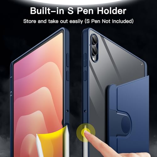 Image of JETech Rotating Cover Case for Samsung Galaxy Tab S11 Ultra with S Pen Holder, 360 Degree Rotation Protective Stand Cover Clear Back, Auto Wake /Sleep (Navy)