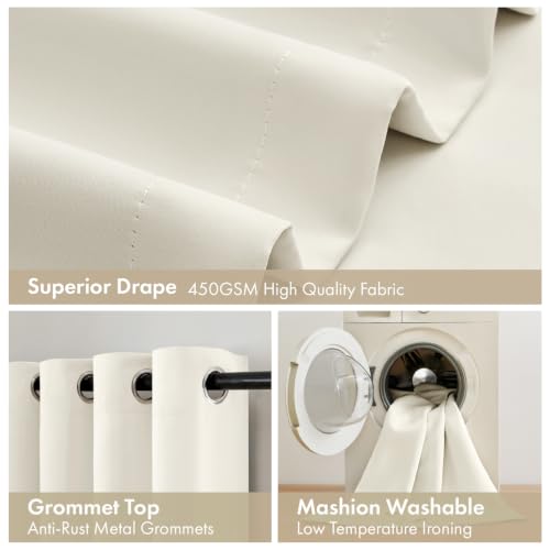 Image of MIULEE Beige White 100% Blackout Curtains for Bedroom 40x63 Inch Long | 2 Thick Layers Thermal Insulated Window Curtains with Black Liner, Noise Reducing Grommet, Drapes for Living Room, 2 Panels