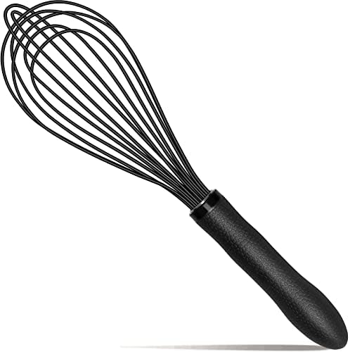 TEEVEA Silicone Whisk,Kitchen Silicone Whisks for Cooking Non Scratch,Wisking Tool Metal Wire Stainless Steel Whisk Egg Bread Silicone Wisk,Small Mini Heat Resistant Whisk 11-Inch,Black