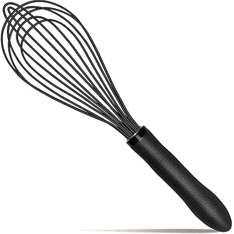 TEEVEA Silicone Whisk,Kitchen Silicone Whisks for Cooking Non Scratch,Wisking Tool Metal Wire Stainless Steel Whisk Egg Bread Silicone Wisk,Small Mini Heat Resistant Whisk 11-Inch,Black Cover