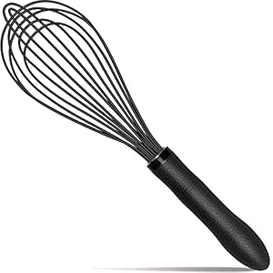 Silicone Whisk,Kitchen Silicone Whisks for Cooking Non Scratch,Wisking Tool Metal Wire Stainless Steel Whisk Egg Bread Silicone Wisk,Small Mini Heat Resistant Whisk 11-Inch,Black