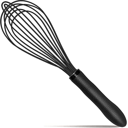 Silicone Whisk,Kitchen Silicone Whisks for Cooking Non Scratch,Wisking Tool Metal Wire Stainless Steel Whisk Egg Bread Silicone Wisk,Small Mini Heat Resistant Whisk 11-Inch,Black