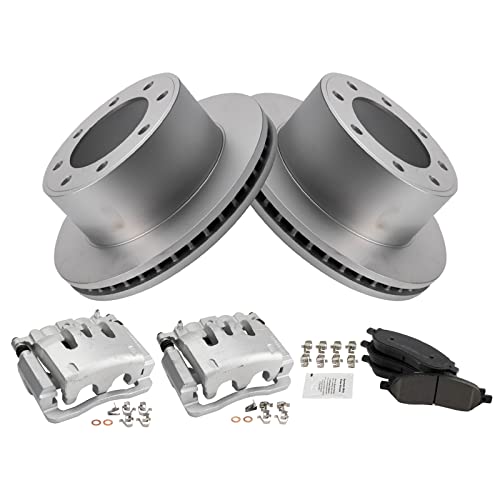 Image of TRQ Rear Brake Pad, Caliper, & Rotor Kit Semi-Metallic Vented Premium G-Coated Compatible with 2005-2007 Ford F-250 Super Duty F-350 Super Duty