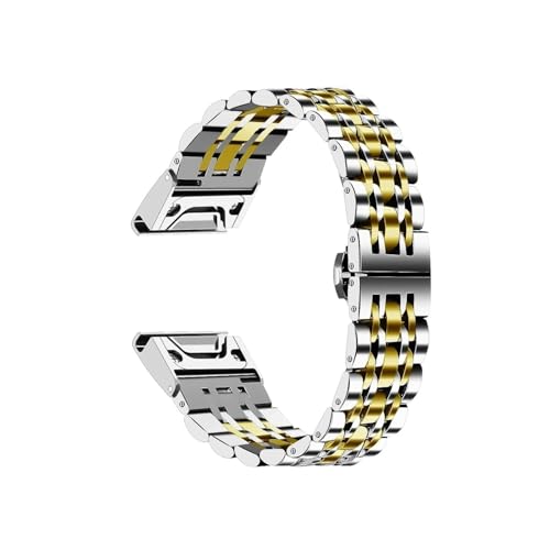 26 22 20mm�����������X�e�����X�|�x���g�ɓK������Garmin Fenix 8 7S 7x 7 6S 6X 6 Pro 5X 5S 935 945 Enduro Gen 2(Silver gold,20mm)