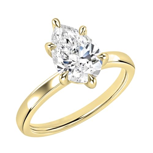ALLORYA IGI Certified 1.50 Carat Pear Shape Lab Grown White Diamond Sparkling Solitaire Engagement Ring for Women in 14K Solid Yellow Gold, Size 5.5