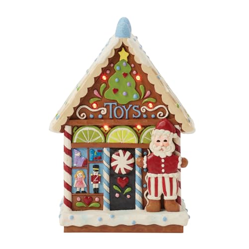 Enesco Jim Shore Heartwood Creek Gingerbread Shop Figurine lumineuse avec Père Noël Multicolore 16,5 cm
