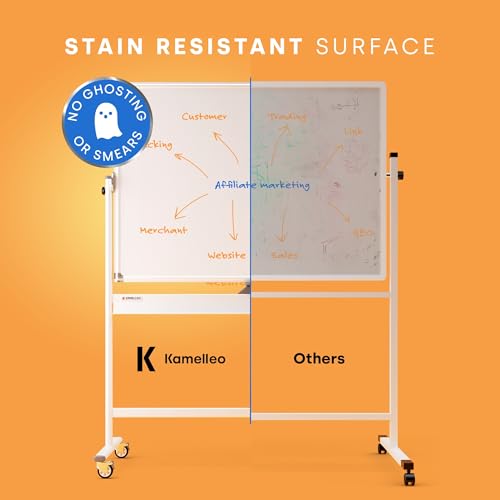 Image of Rolling Dry Erase Board 46 x 32 - Large Portable Magnetic Whiteboard with Stand - Double Sided Easel Style with Wheels - Mobile Standing Whiteboard for Office, Classroom & Home