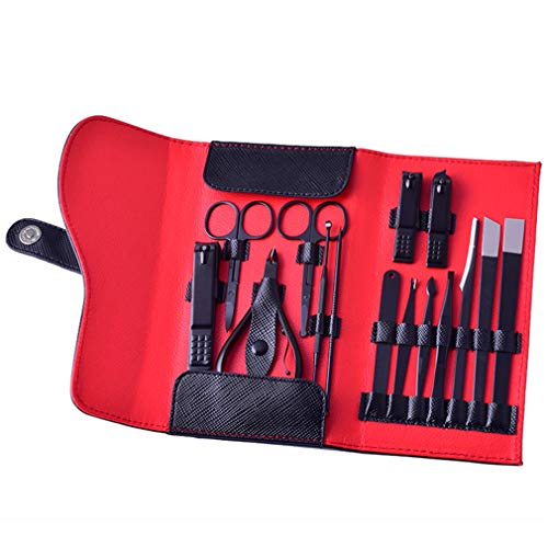 HSOYGE Juego de manicura y pedicura, 15 Piezas, cortaúñas Profesional de Acero Inoxidable, Kit de Cuidado Personal para Mujeres y Hombres, con Estuche de Cuero para Viajes