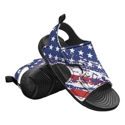 Pointodoor American Flag Print Sport Sandals for Unisex Kids Patriotic Summer Outdoor Schcool Sandals Adjustable Hook Loop Walking Hiking Water Shoes for Toddler/Kids