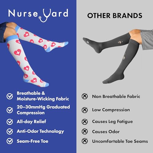 Image of Nurse Yard Compression Socks for Nurses - Women & Men - 20-30mmHg Graduated Compression, For Medical Staff, Athletes - 1 Pair