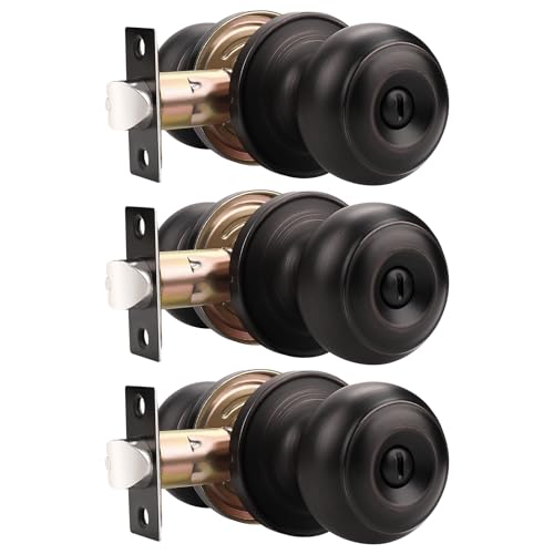 Probrico 3 Pack Interior Bathroom Privacy Keyless Doorknobs Door Lock Lockset in Oil Rubbed Bronze