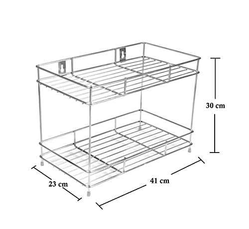 Image of Stainless Steel 2 Layer Wall Mount Kitchen Spice Rack Multipurpose Rack with Mixer & Jar Stand | Modular Kitchen Storage Rack | (41 cm x 23 cm x 29 cm, Silver)