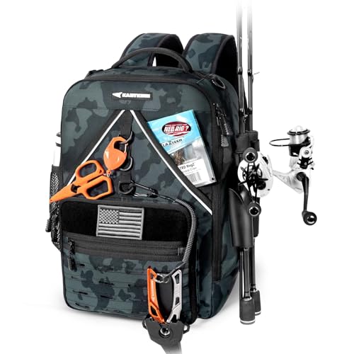 Image of KastKing KastMate Fishing Backpack With 2 Rod Holders, Black Camo