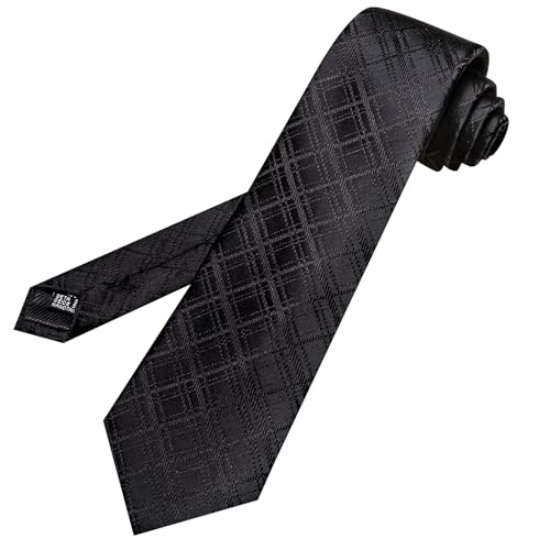 Image of Barry.Wang Plaid Ties Mens Silk Necktie and Tie Clip Checkered Tie for Wedding Party Business Formal