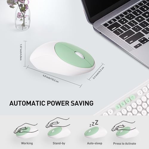 Image of Wireless Keyboards Mouse Combos, Colorful Cute Typewriter Full-Size Retro Round Creamy Keyboard, 2.4GHz Sleep Mode Office Wireless Keyboard and Mouse Set for Desktop Laptop PC Computer