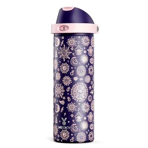 Image of 24 oz Insulated Water Bottle for Women: Meoky Stainless Steel Metal Water Bottle with 2-in-1 Straw and Spout Lid - Leak Proof, Cold for 24 Hours, Protective Silicone Base, BPA-Free for School, Arcana
