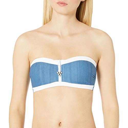 Seafolly Women's Block Party Bandeau Bustier Bikini Top Swimsuit, Denim, 4 US