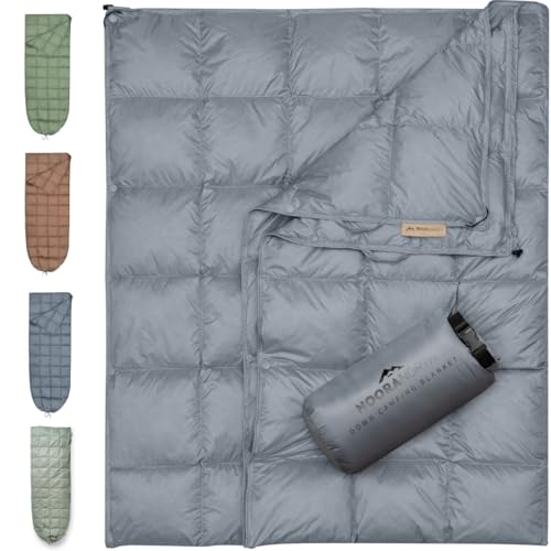 Down Camping Blanket with Footbox - Extra Puffy Packable Warm Lightweight Camp Quilt - Water Resistant for Backpacking Hiking Travel – Compact Outdoor Throw Sleeping Blanket with Bag - 52x77