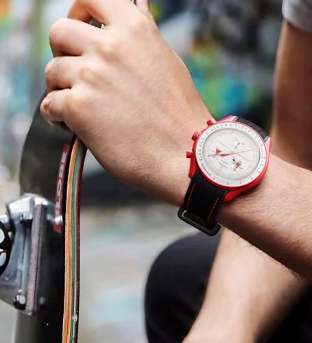 BONACE Bands for Moonswatch Watch,Curved SIlicone Strap Compatible with Omega X Swatch 20mm Watch,Swatch Omega Moonswatch Speedmaster Replacement No Gap Strap Men Women (White pink line)