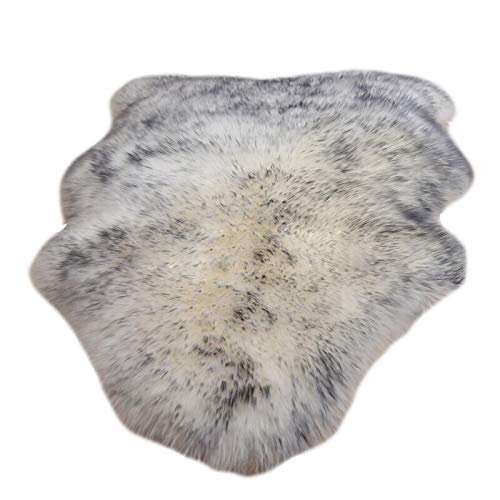 ALLNEO 1pelt White/Grey Colour Genuine Sheepskin Rug Soft Fur Premium Throw Rug Natural Australian Sheepskin Rug For Home Decor Sofa Cover Doormat For Bedside Carpet 2.5ft x 3.5ft (75cm x 105cm)