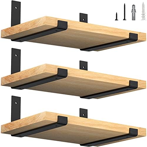 LuckIn 12 Inch Wall Shelf Brackets (Fit 11.25" Board) 6-Pack, Heavy Duty Black Iron, Garage, Kitchen, Laundry Room Floating Shelf Hardware