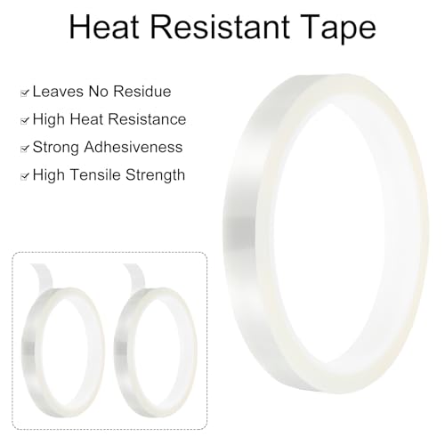 Image of uxcell Clear Heat Tape, 2 Rolls 12mmx33m 108ft High Temperature Heat Resistant Tape for Sublimation,Heat Vinyl Press,Heat Transfer, Circuit Board, No Residue