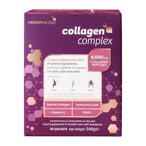 Image of Revive Active Collagen Complex, 8,500mg Marine Collagen with Hyaluronic Acid, 5 Vitamins & 3 Minerals to Support Skin, Hair and Nails, 1 Daily Sachet, 30 Day Supply