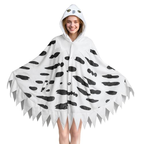 pewjury Owl Costume for Women - Snowy Owl Hooded Cape Unisex Halloween Cosplay Outfit for Teens & Adults